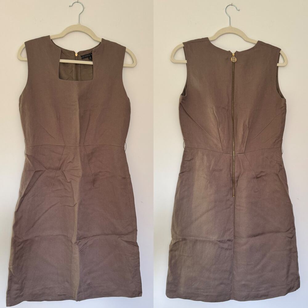 Linen Blend Antonio Melani Taupe Sleeveless Knee Length Dress
